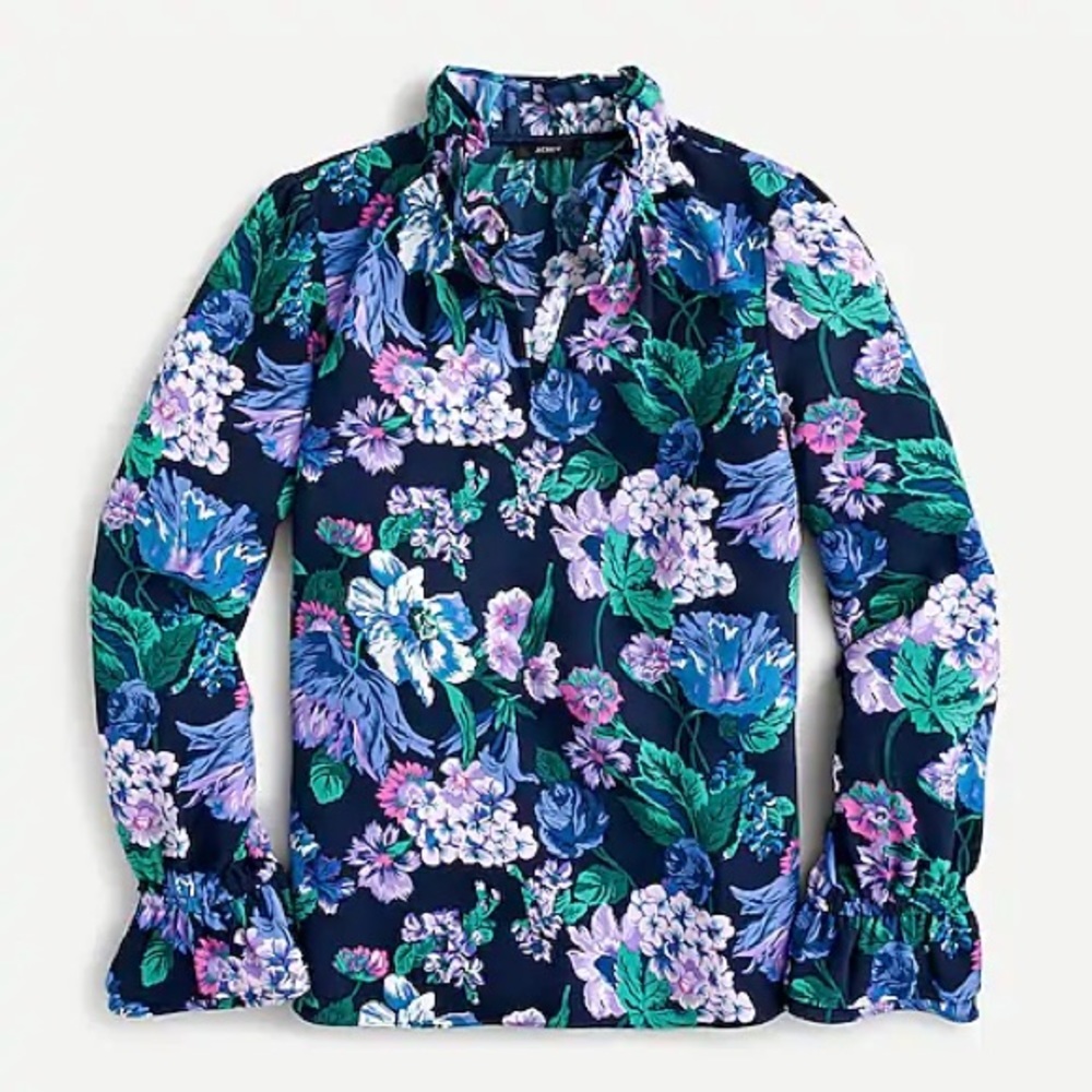 J. Crew | Ruffleneck Top in Floral 365 Crepe